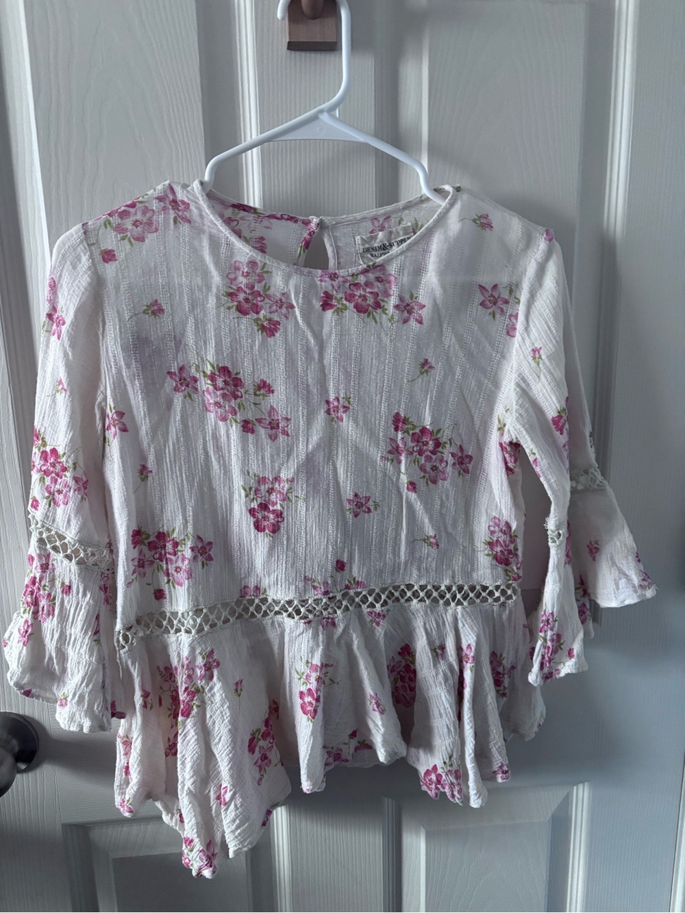 Denim & Supply Ralph Lauren White Peplum Blouse with Pink Floral Print